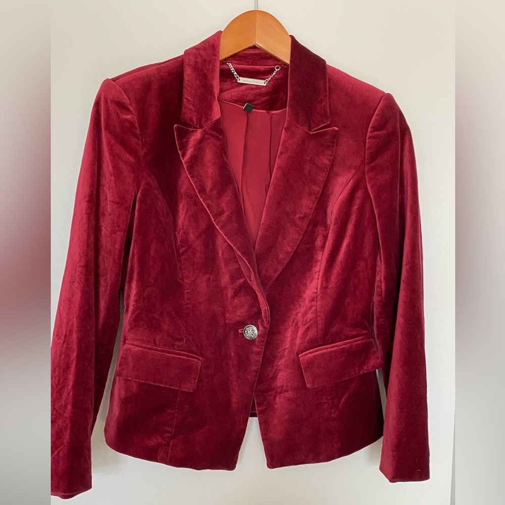 WHBM Burgundy Velvet Blazer Single Button Notch Lapel Fitted Velvet Jacket 4P - Picture 7 of 15